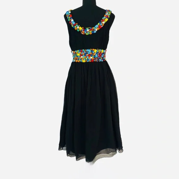 MAC DUGGAL COUTURE ~ Black Chiffon Dress with Colorful Hand Sewn Beading size 6
